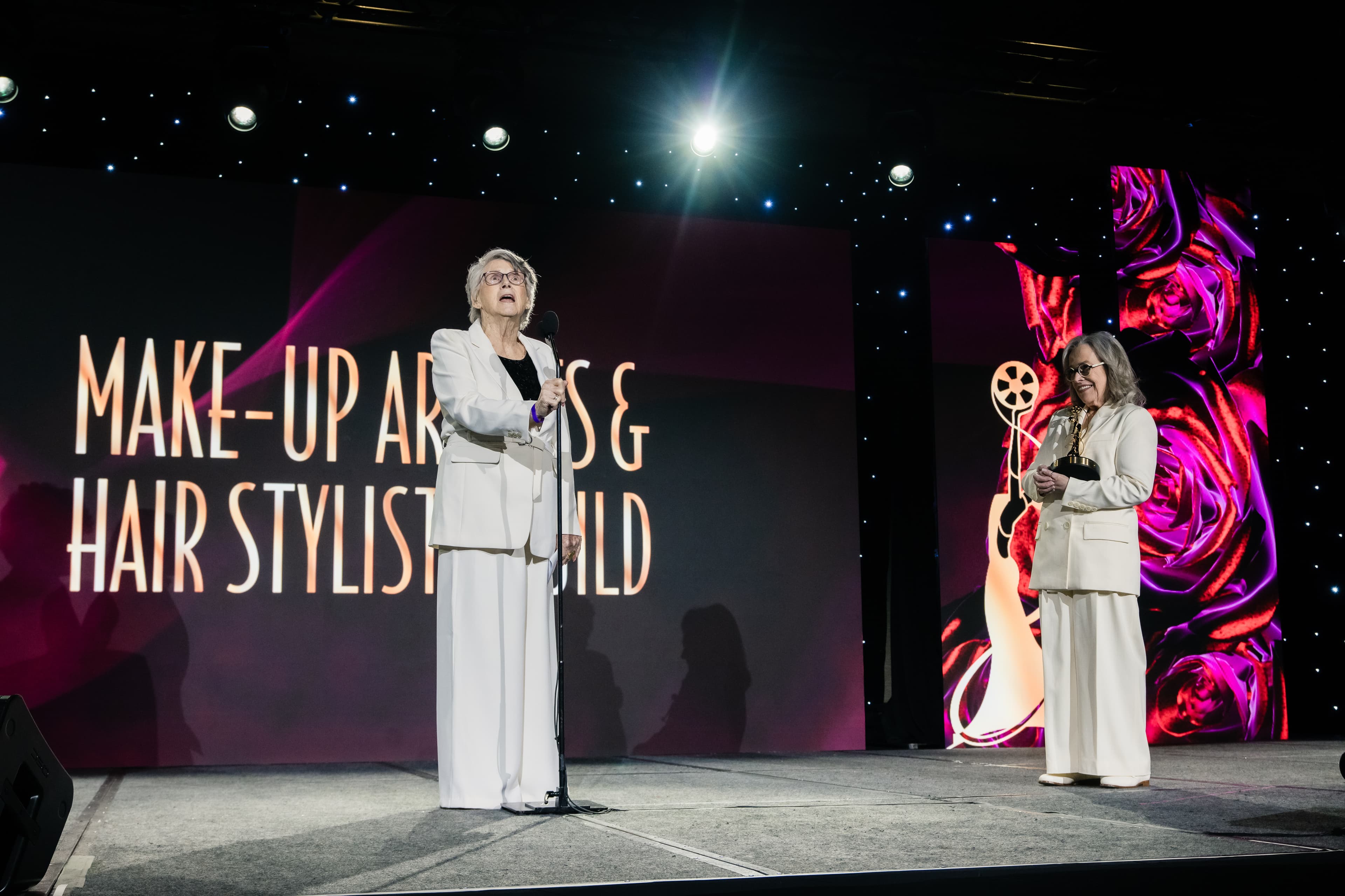 Judy Alexander Cory and Kathy Bates at the MUAHS Awards.