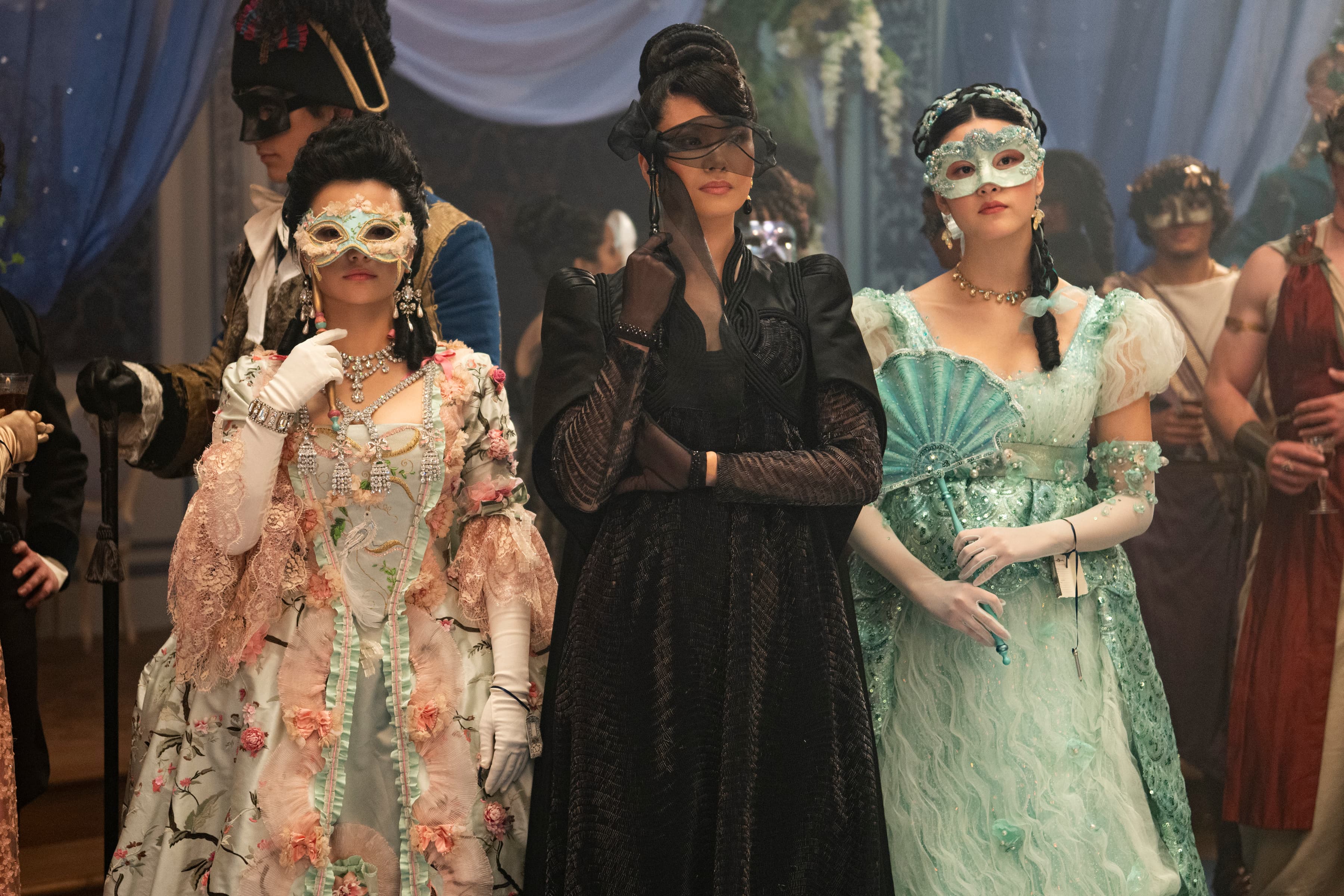 Michelle Mao, Katie Leung, and Isabella Wei in "Bridgerton."
