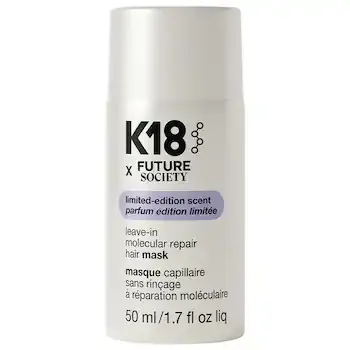 A bottle of K18 Leave-in Molecular Repair Hair Mask against a white background 