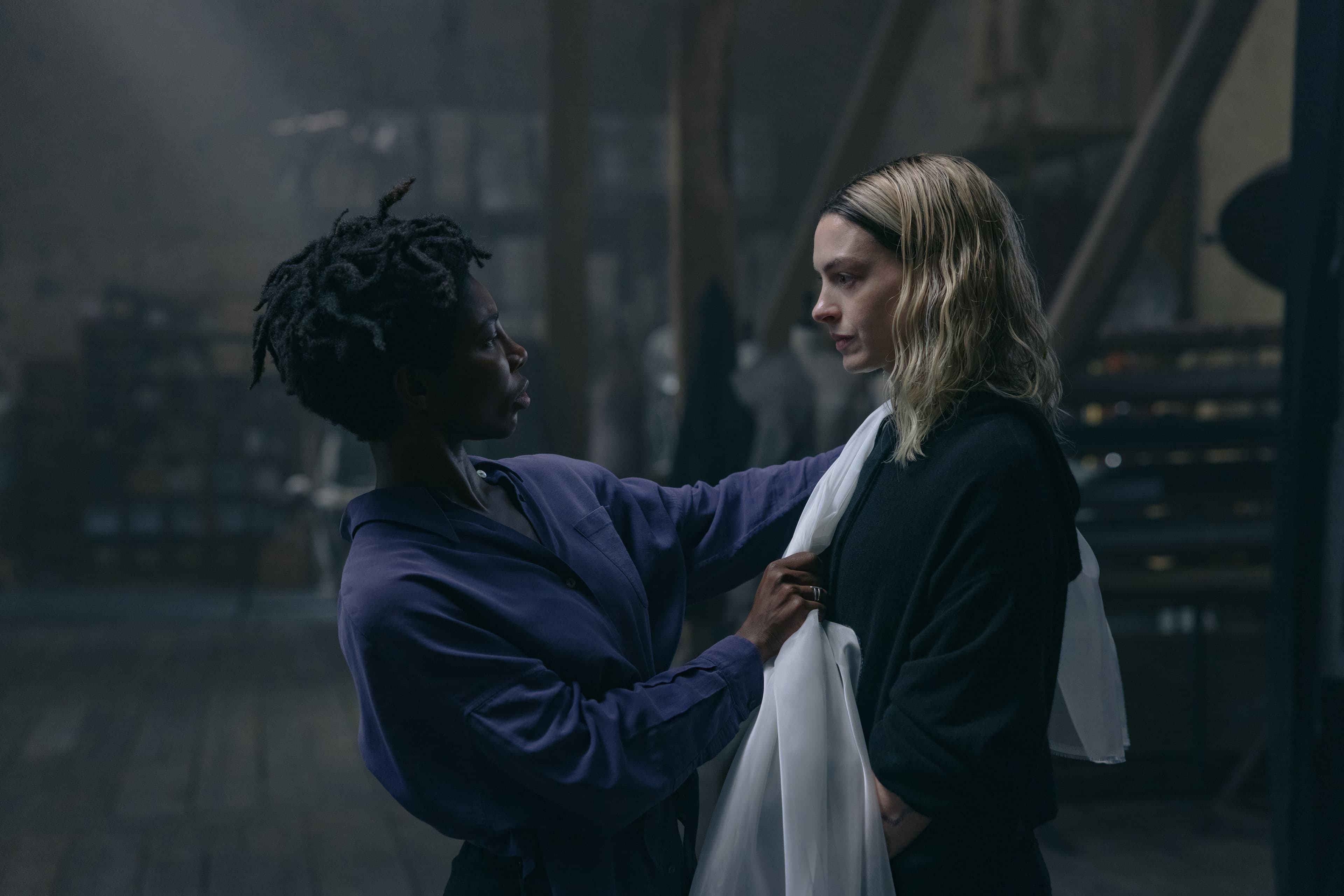 Michaela Coel and Anne Hathaway in "Mother Mary".