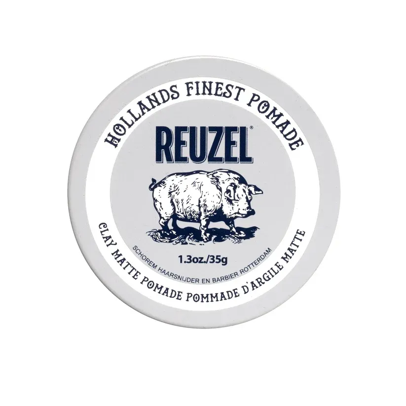An image of a closed jar of Reuzel Clay Matte Pomade against a white background 