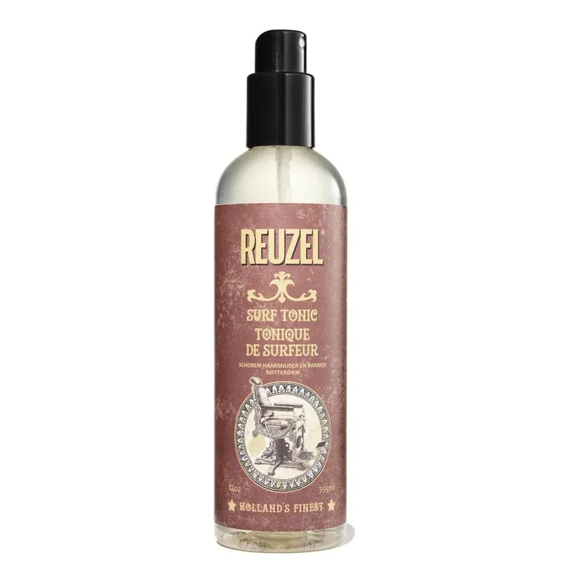 A bottle of Reuzel Surf Tonic against a white background 