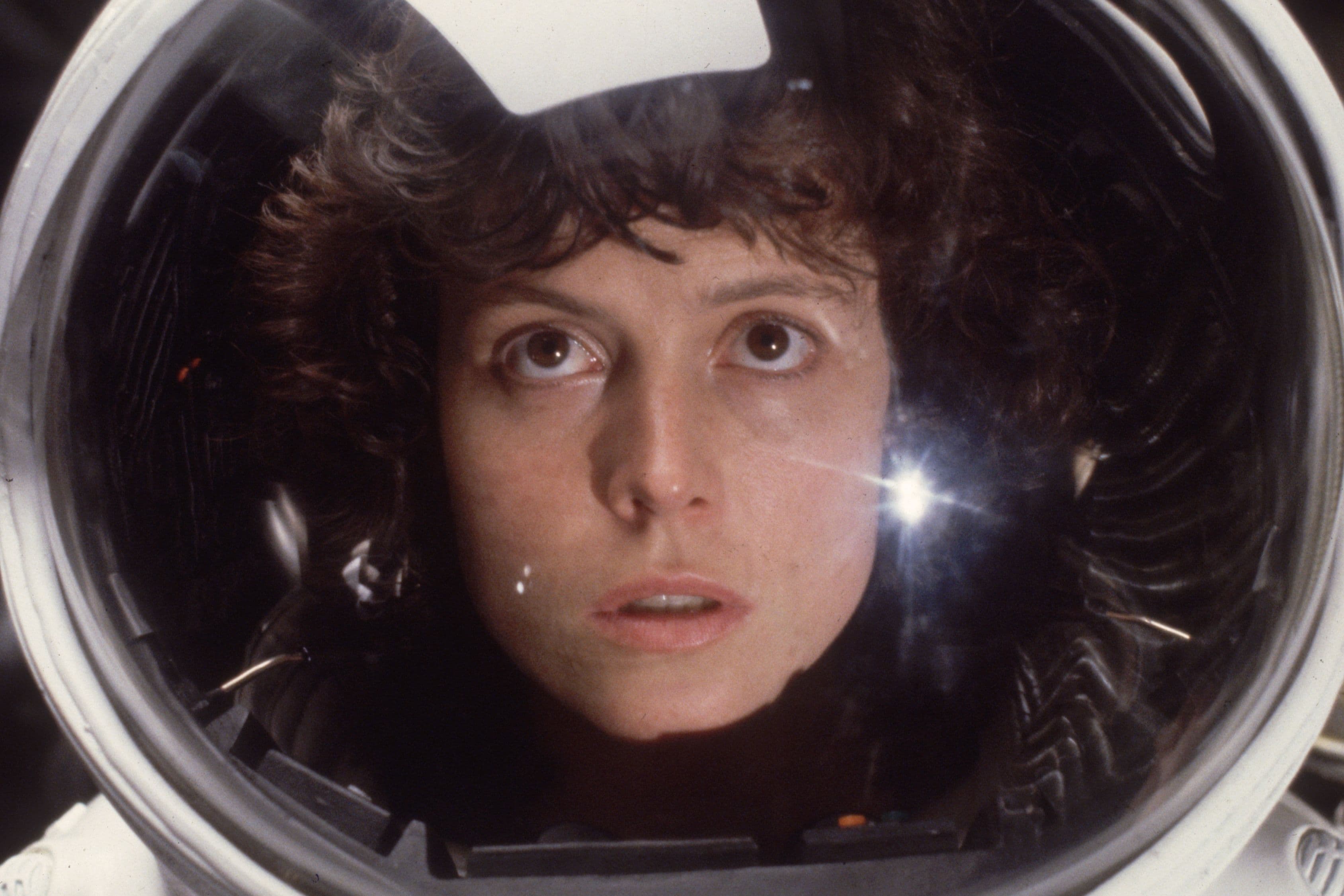 Actress Sigourney Weaver wearing a spacesuit in a still from the 1979 film "Aliens." 