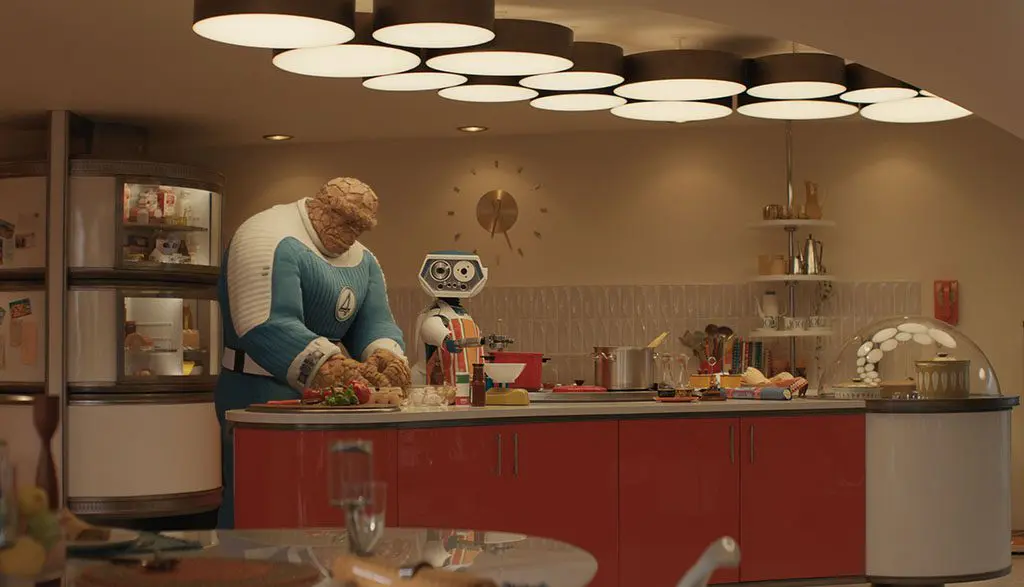 Ebon Moss-Bachrach as Ben Grimm/The Thing and H.E.R.B.I.E in "The Fantastic Four: First Steps".