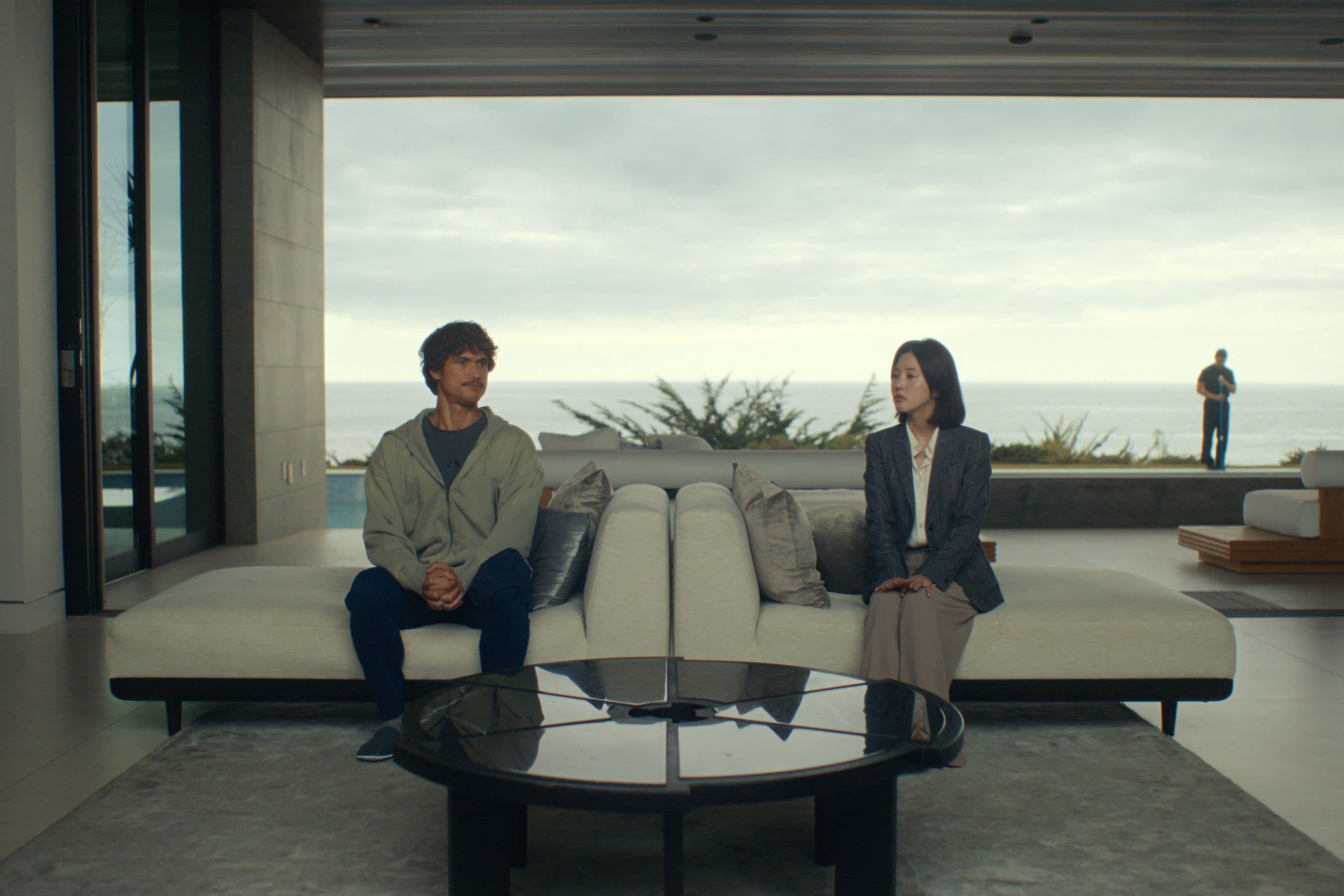 Austin and Eunice in Chairwoman Park's coastal rental in California.