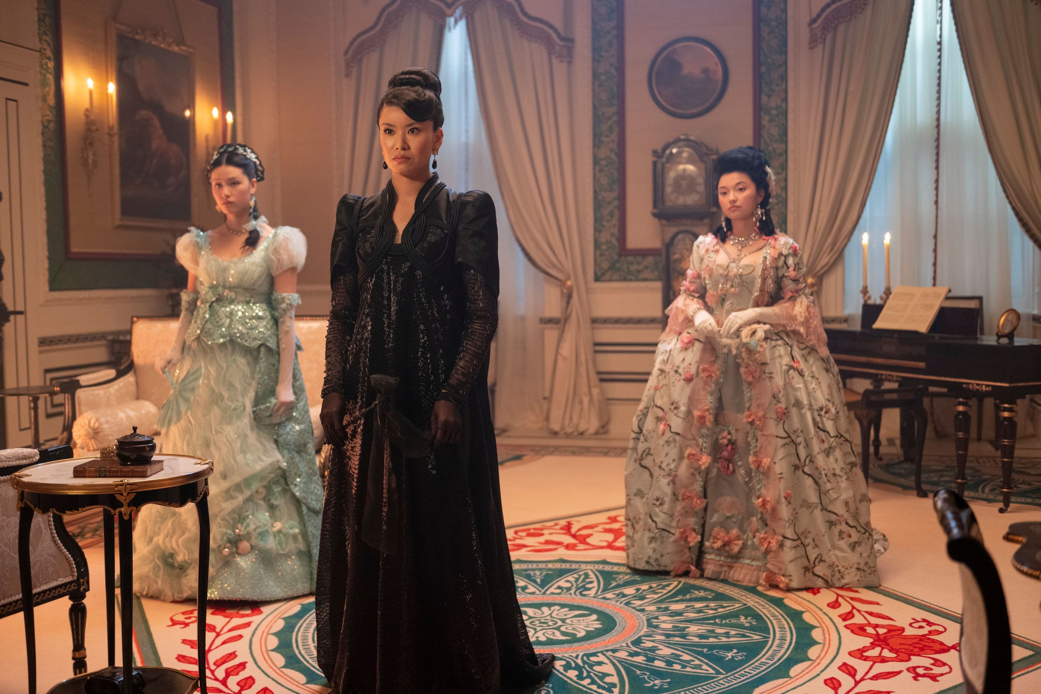 Isabella Wei, Katie Leung, and Michelle Ma in "Bridgerton."