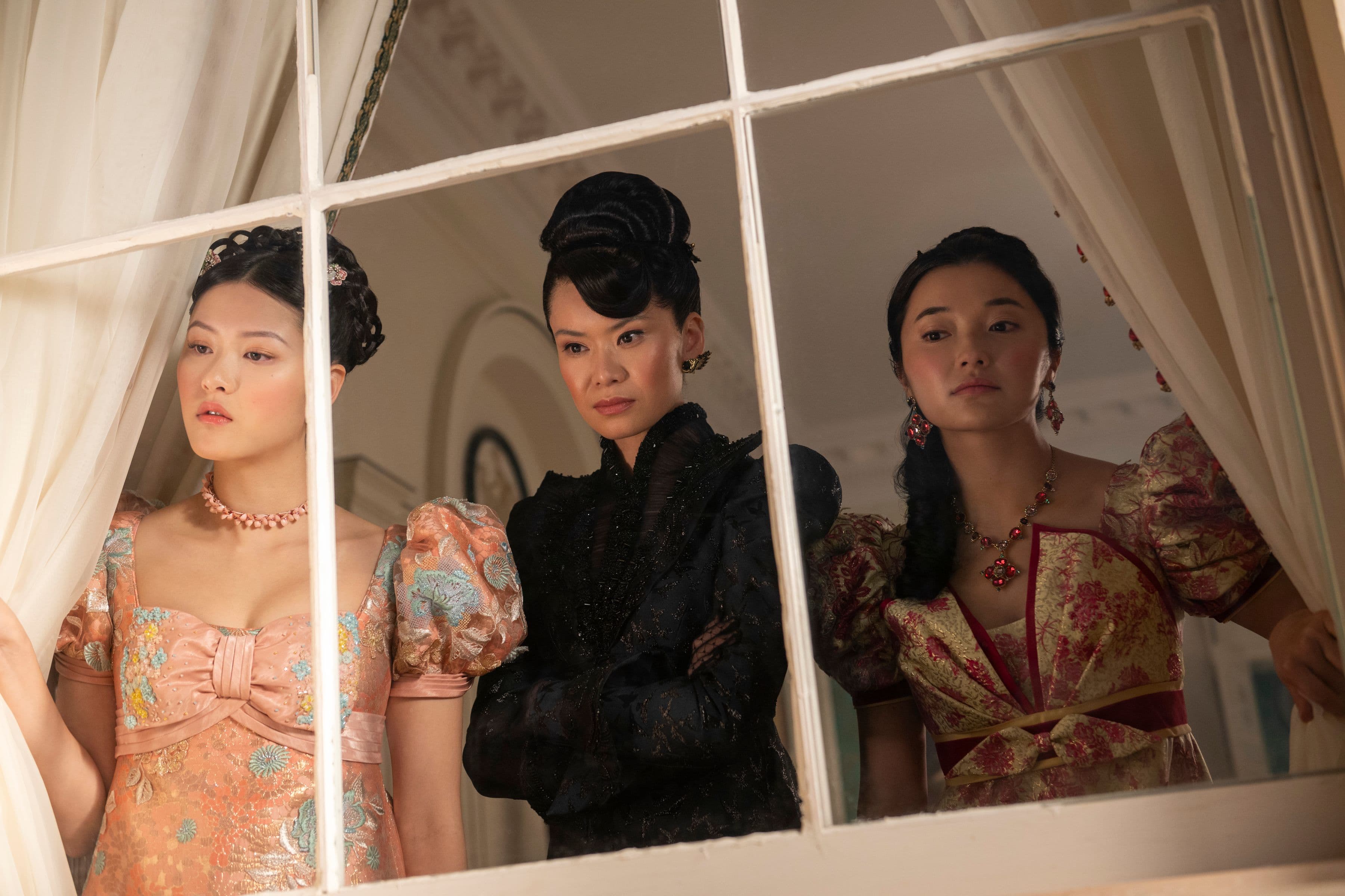 Michelle Mao, Katie Leung, and Isabella Wei in "Bridgerton."