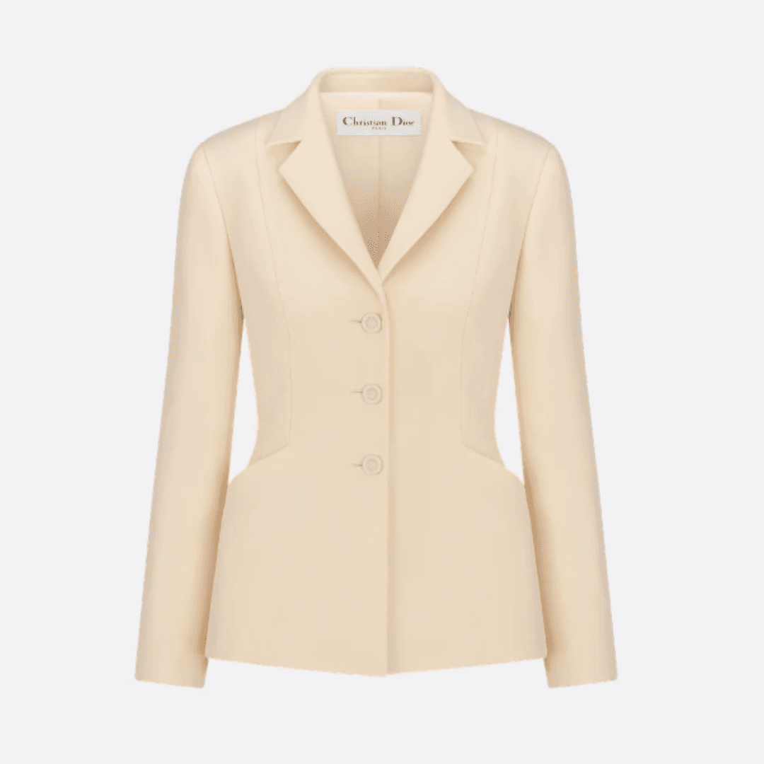 A cream-colored Dior 30 Montaigne Bar Jacket