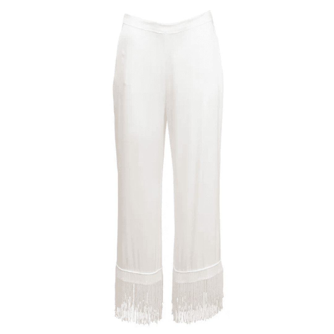 Fleur x Galia Lahav Bianca Fringe Silk Pant in white