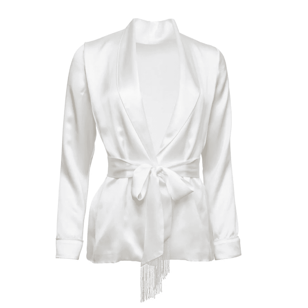 Fleur x Galia Lahav Bianca Smoking Jacket in white silk