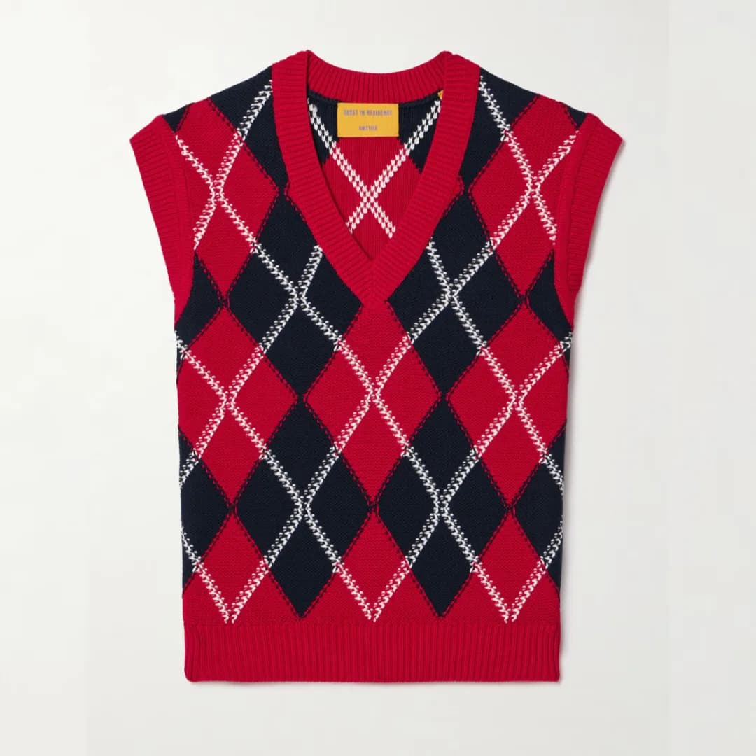 Guest In Residence Argyle Cotton-Jacquard Vest