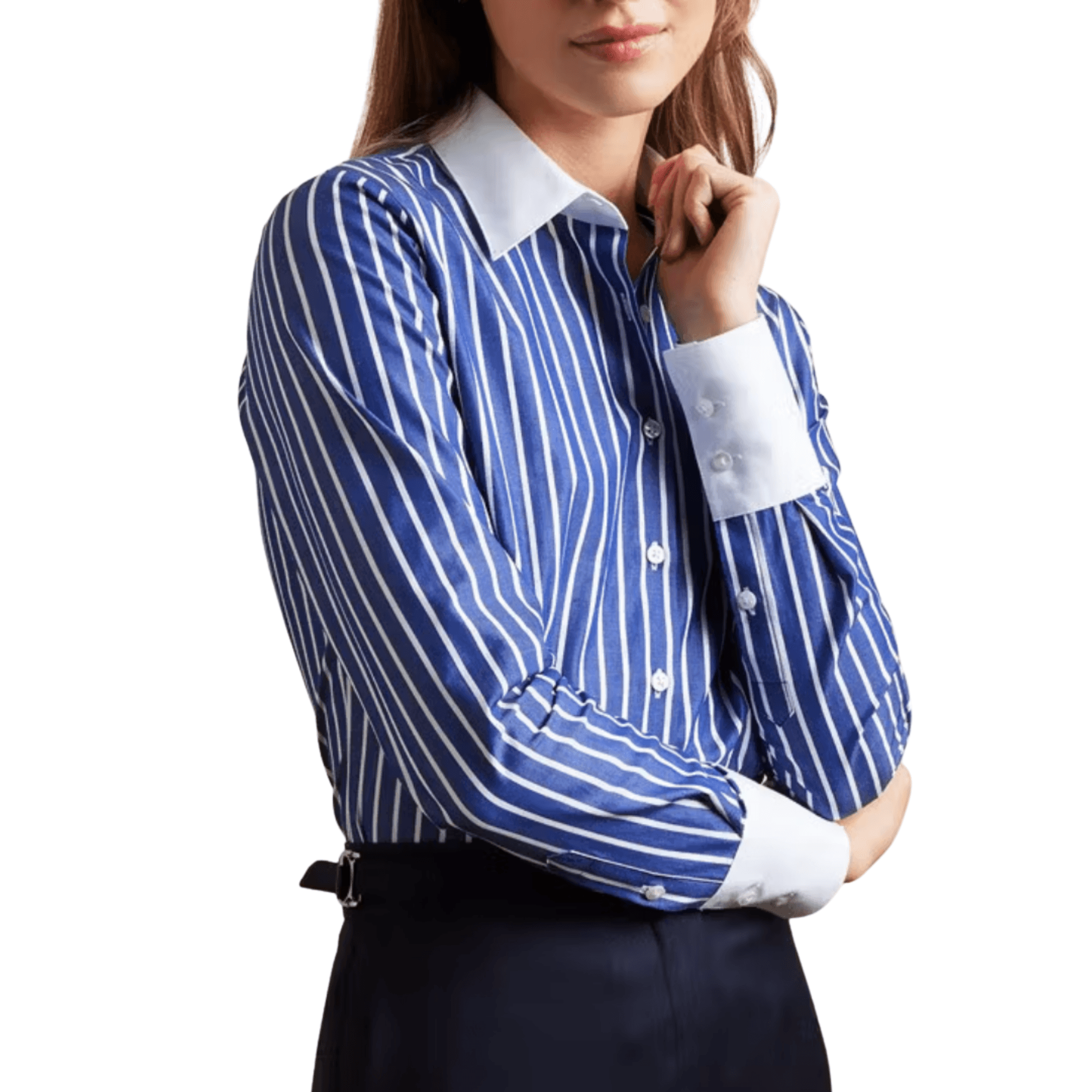 Hawes & Curtis Fitted Navy & White Stripe Shirt - Contrast Detail