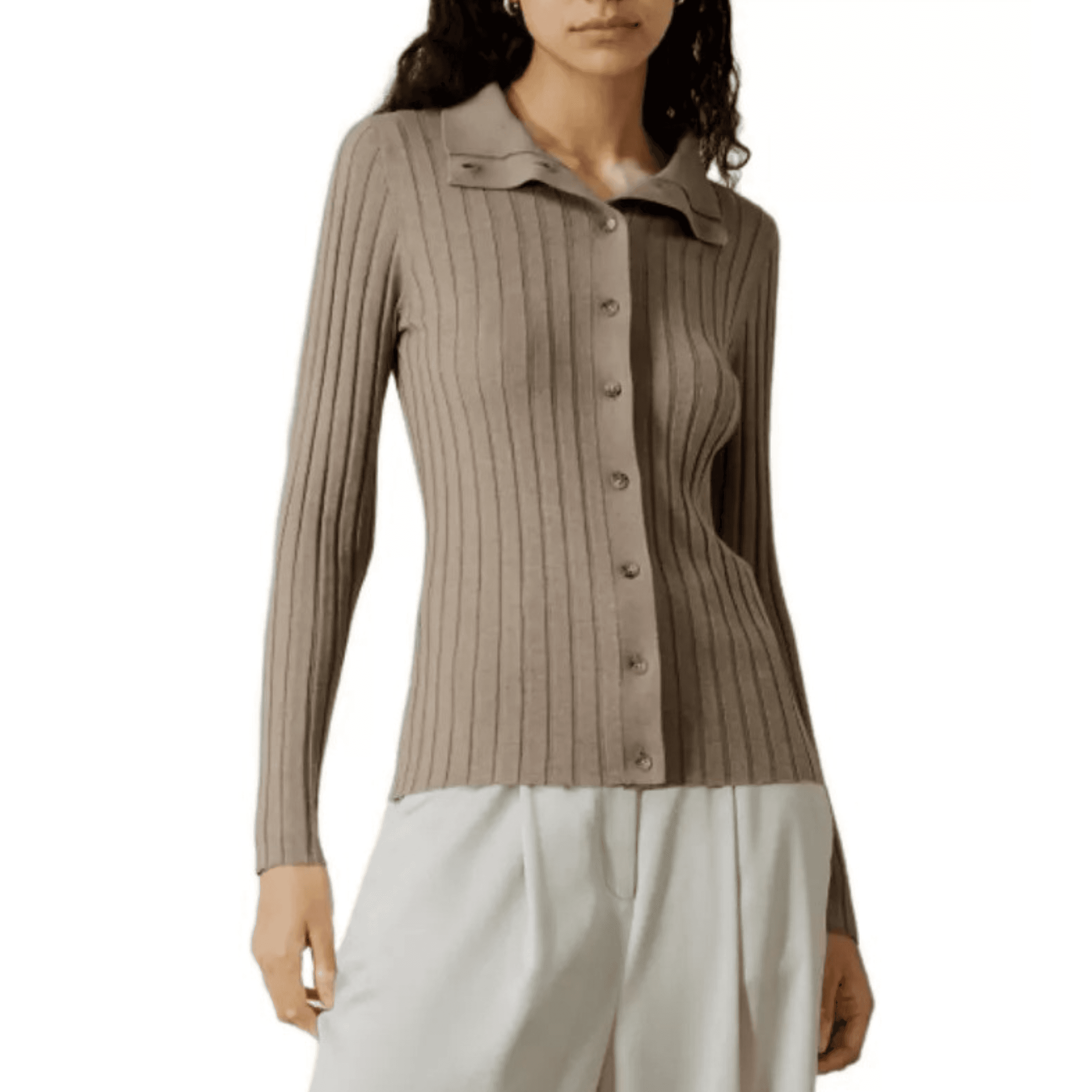 LILYSILK Ribbed Silk-Cashmere Blend Cardigan