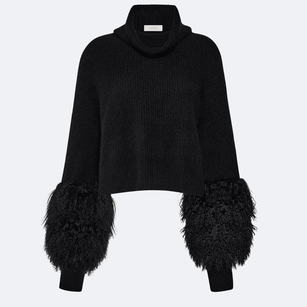 Lapointe Cashmere Turtleneck Sweater With Shearling against a pale gray background