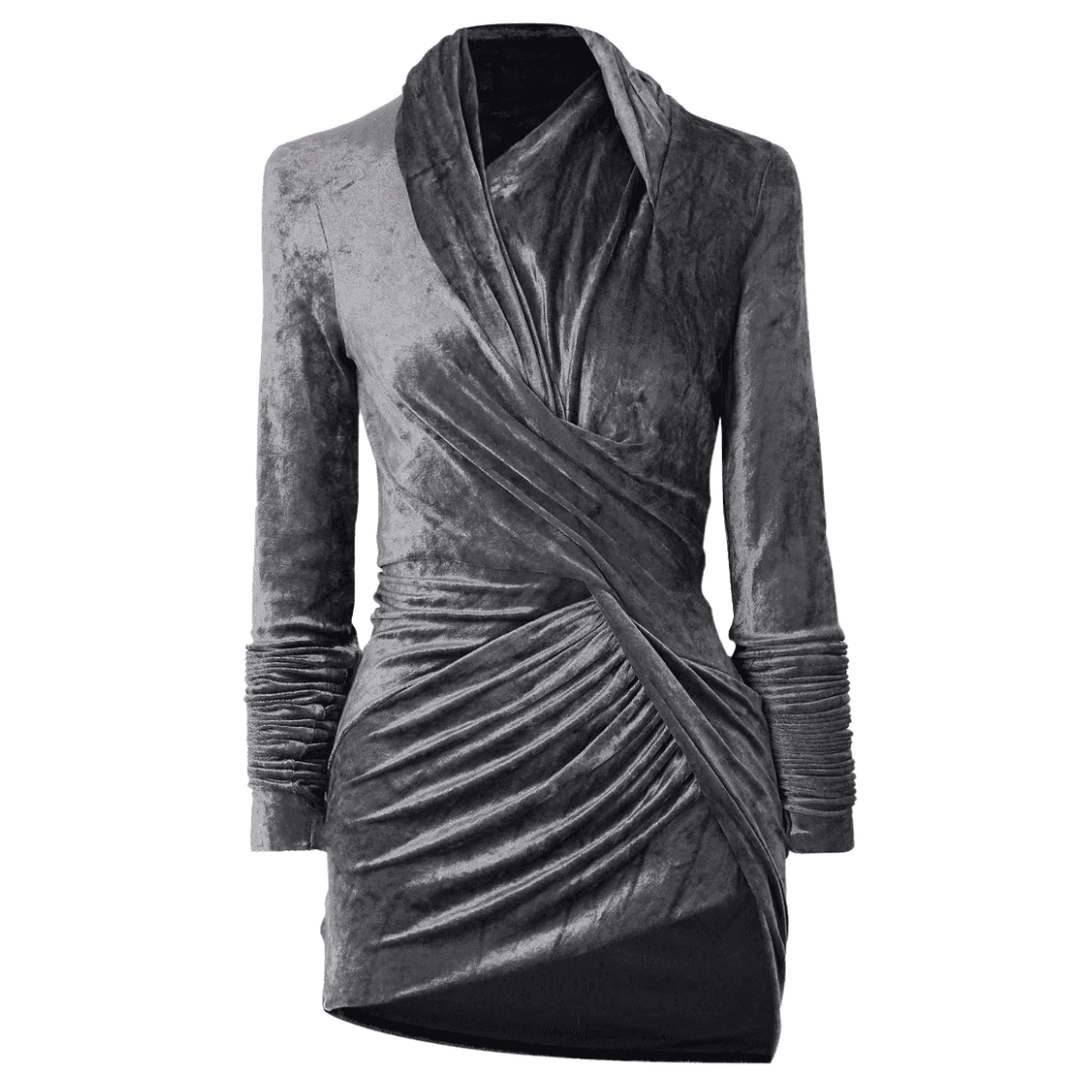 Rick Owens Magnetic twisted gathered crushed-velvet mini dress against a white background