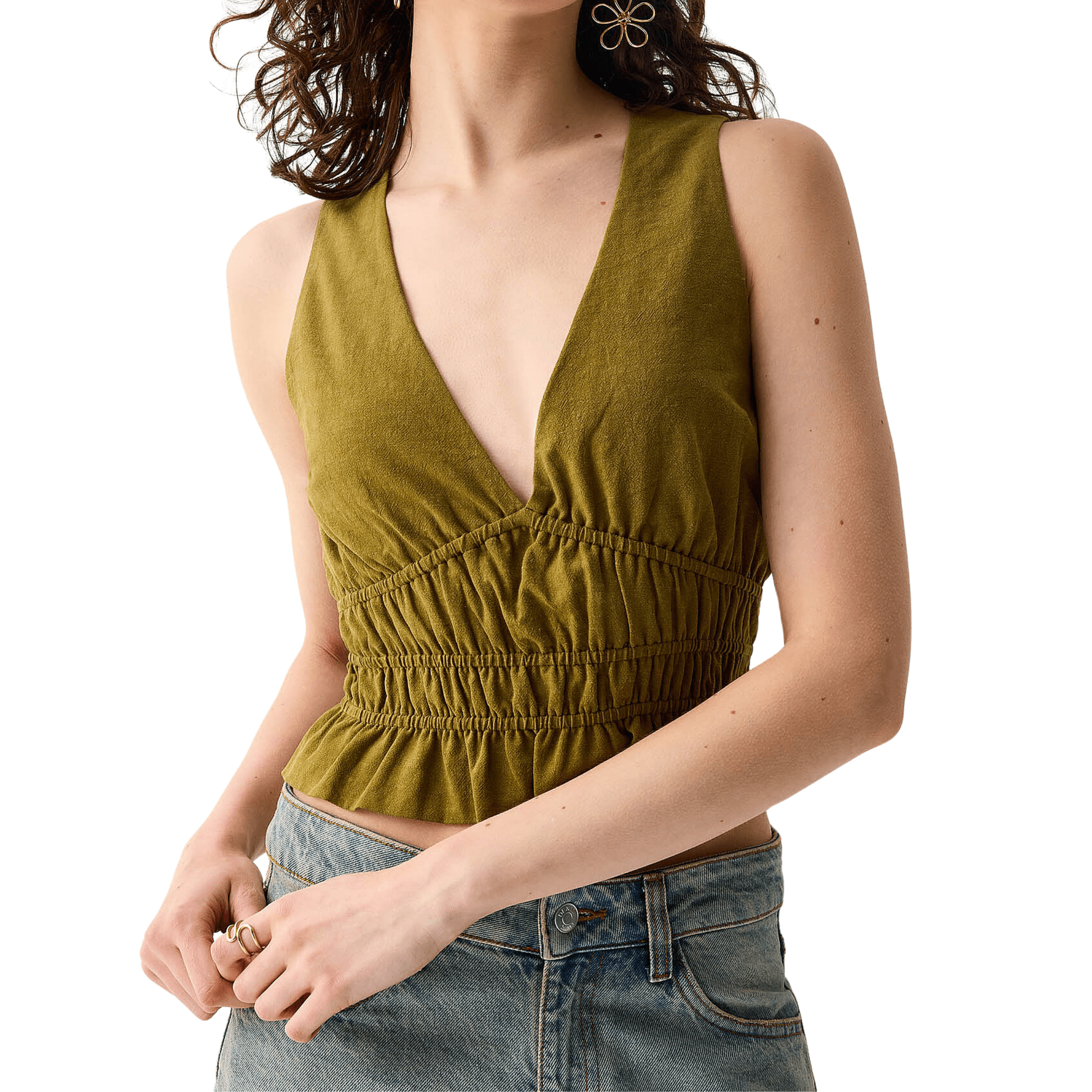 Simons La camisole lin mélangé taille smockée
