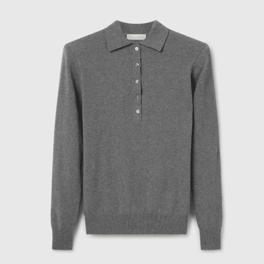 Stella McCartney Strong Shoulder Polo Shirt in gray against a gray background