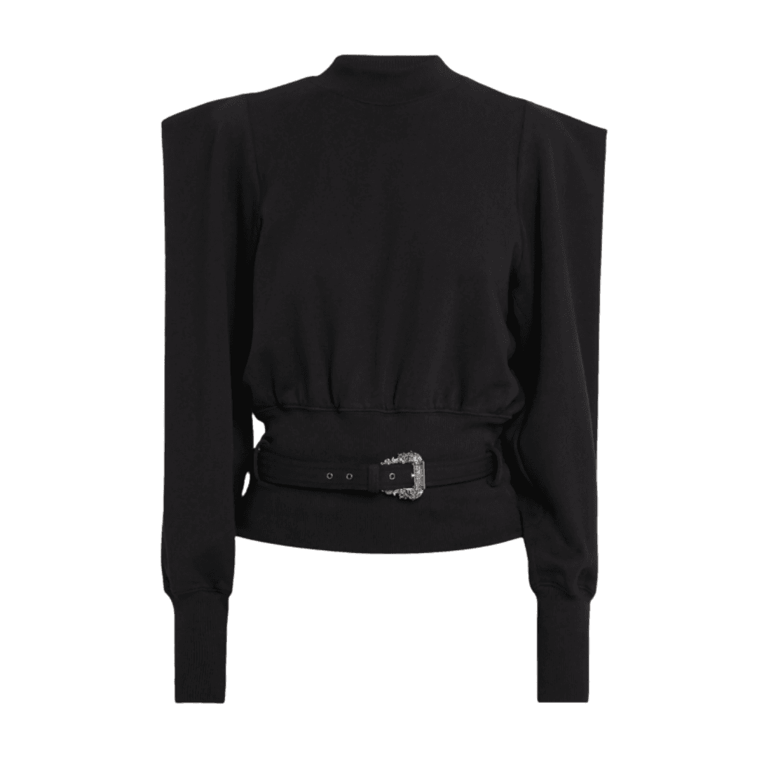 Versace Jeans Couture Belted Mock-Neck Sweatshirt in black against a white background