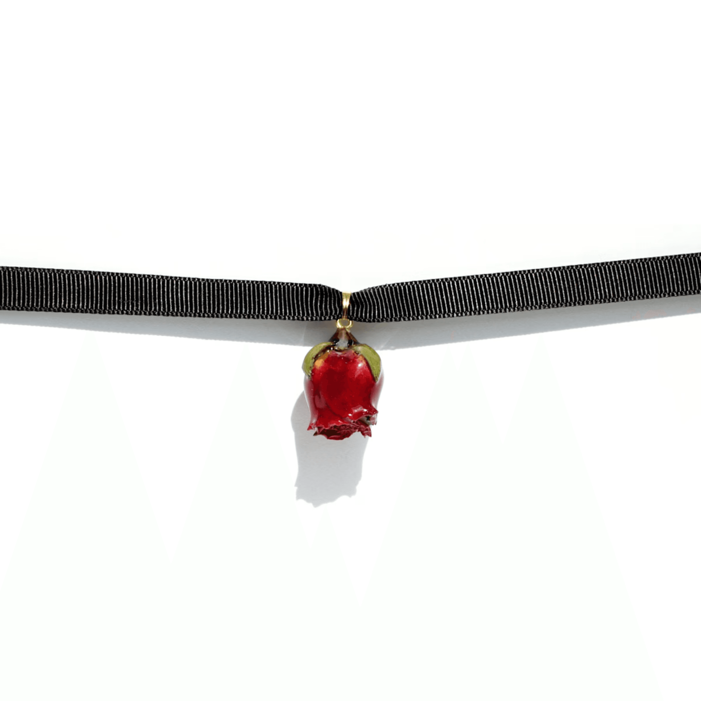 Wolf & Badger Real Flower Grande Amore Rosebud Black Ribbon Choker Necklace