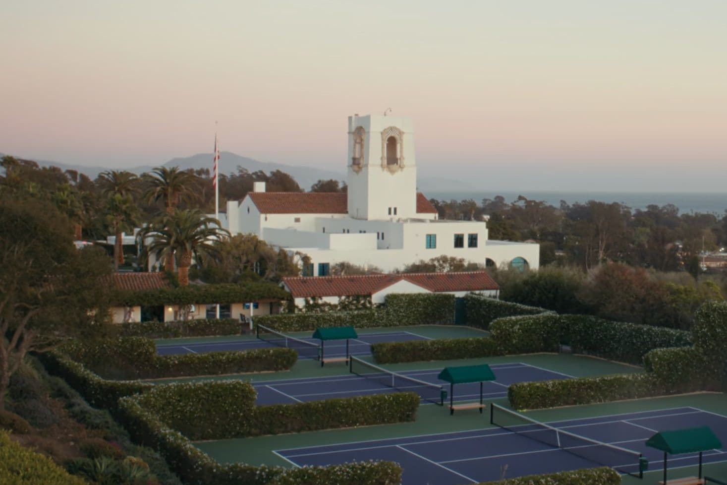 The exterior of the Monte Vista Point country club—filmed at the Montecito Club.