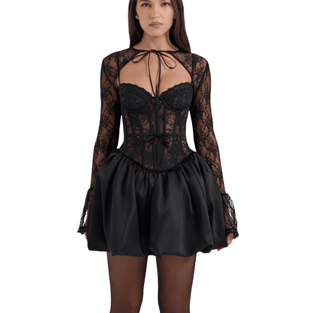 House of CB Black Lace Puffball Mini Dress